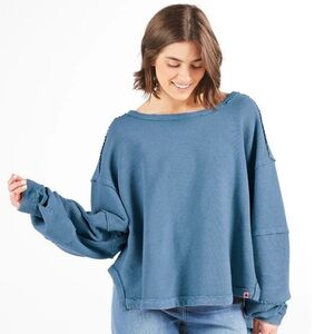 Simply Southern Sabrina Pullover top shirt sweatshirt blue new with tags large